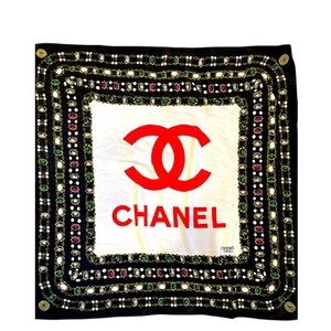 CHANEL Vintage Silk Scarf with Gemstone Accents